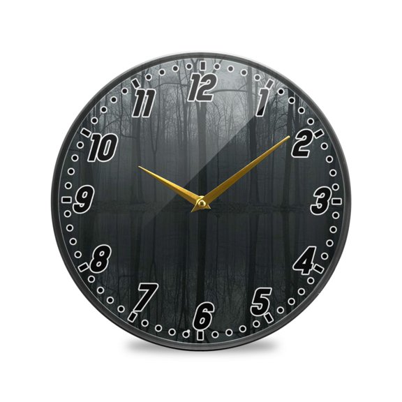Wall Clock Battery Operated Non-Ticking Silent for Living Room Bedroom Kitchen Office Decor Dark Forest Reflections in Water 9.5"