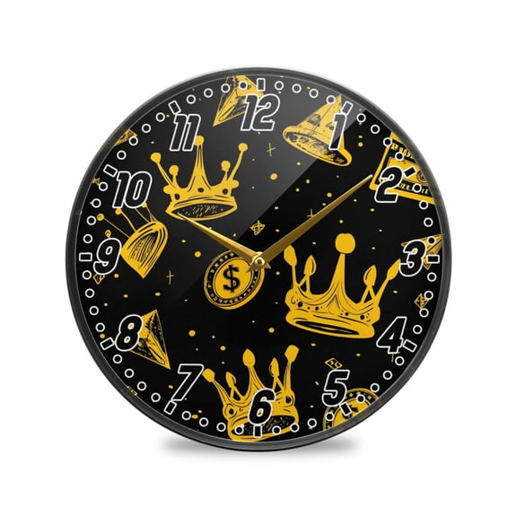Wall Clock Battery Operated Non-Ticking Silent for Living Room Bedroom Kitchen Office Decor Dollars Coin Crown 12"