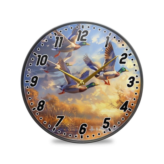 Wall Clock Battery Operated Non-Ticking Silent for Living Room Bedroom Kitchen Office Decor Ducks Flying in Sky 12"