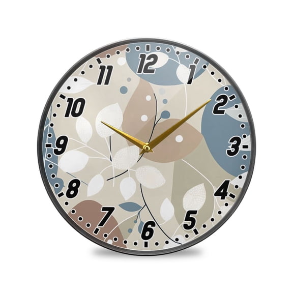Wall Clock Battery Operated Non-Ticking Silent for Living Room Bedroom Kitchen Office Decor Elegant Leaves and Dots 9.5"