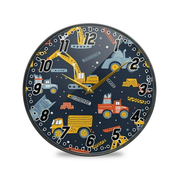 Wall Clock Battery Operated Non-Ticking Silent for Living Room Bedroom Kitchen Office Decor Excavator and Construction Machinery 12"