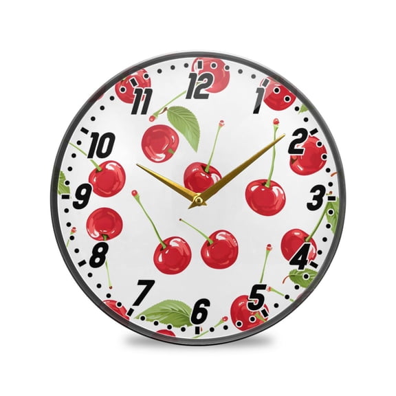 Wall Clock Battery Operated Non-Ticking Silent for Living Room Bedroom Kitchen Office Decor Fresh Cherries 12"