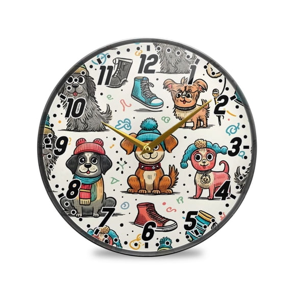 Wall Clock Battery Operated Non-Ticking Silent for Living Room Bedroom Kitchen Office Decor Funny Dogs and Shoes 12"
