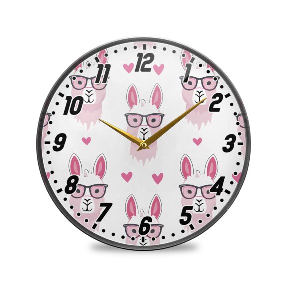 Wall Clock Battery Operated Non-Ticking Silent for Living Room Bedroom Kitchen Office Decor Funny Llamas with Glasses 9.5"
