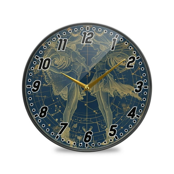 Wall Clock Battery Operated Non-Ticking Silent for Living Room Bedroom Kitchen Office Decor Gemini Of Zodiac 9.5"