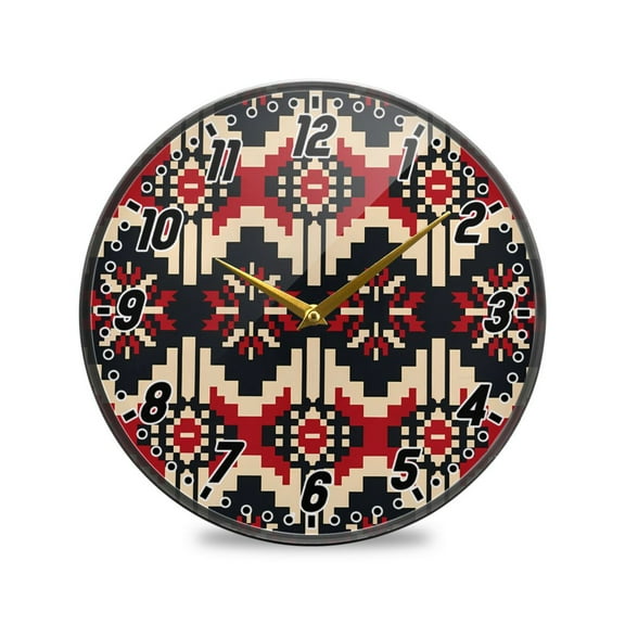 Wall Clock Battery Operated Non-Ticking Silent for Living Room Bedroom Kitchen Office Decor Geometric Pixel Print 12"