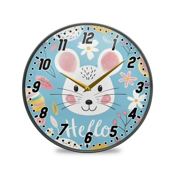Wall Clock Battery Operated Non-Ticking Silent for Living Room Bedroom Kitchen Office Decor Hello Mouse Face 12"