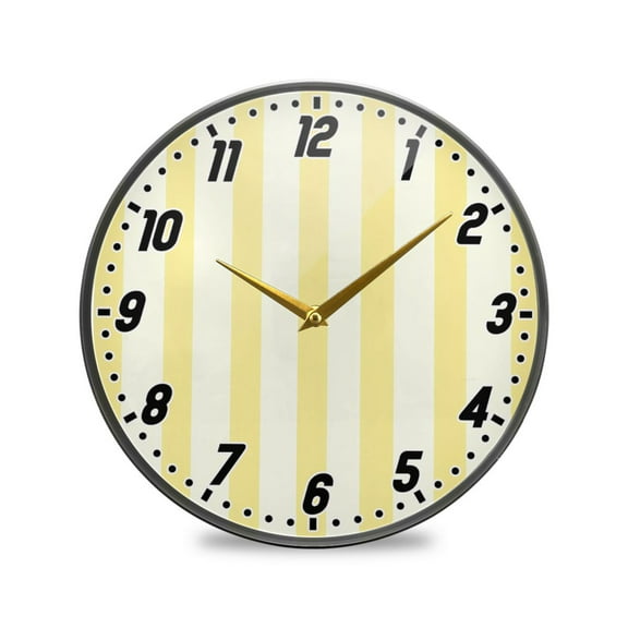 Wall Clock Battery Operated Non-Ticking Silent for Living Room Bedroom Kitchen Office Decor Light Yellow and Off-white Striped 9.5"