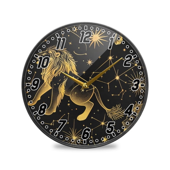 Wall Clock Battery Operated Non-Ticking Silent for Living Room Bedroom Kitchen Office Decor Lion Outline and Star 9.5"