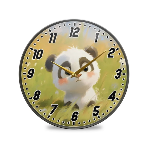 Wall Clock Battery Operated Non-Ticking Silent for Living Room Bedroom Kitchen Office Decor Lovely Panda Baby 12"