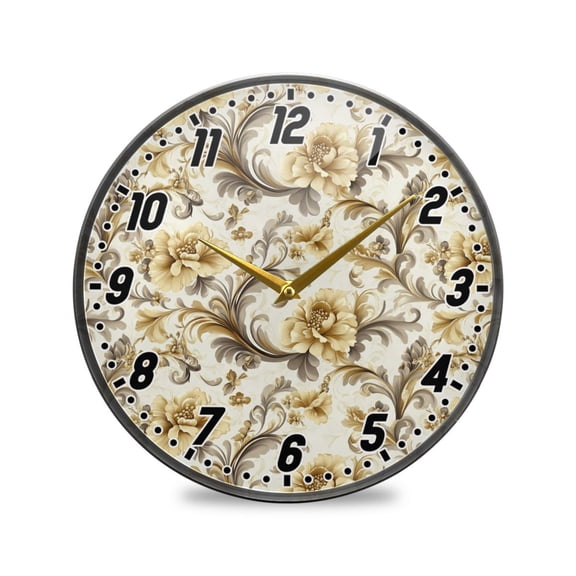 Wall Clock Battery Operated Non-Ticking Silent for Living Room Bedroom Kitchen Office Decor Luxury Retro Flowers 9.5"