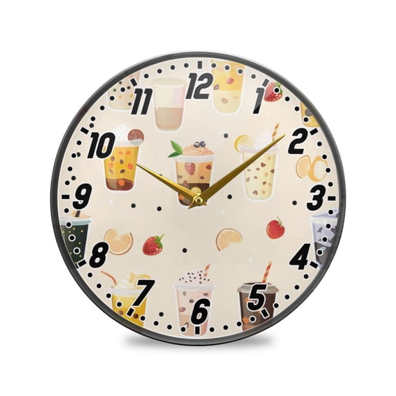 Wall Clock Battery Operated Non-Ticking Silent for Living Room Bedroom Kitchen Office Decor Milk Tea and Fruit 12"