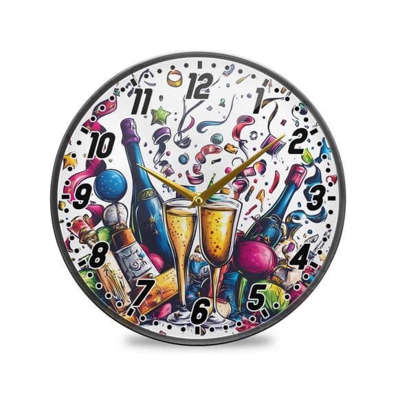 Wall Clock Battery Operated Non-Ticking Silent for Living Room Bedroom Kitchen Office Decor New Year Party 9.5"