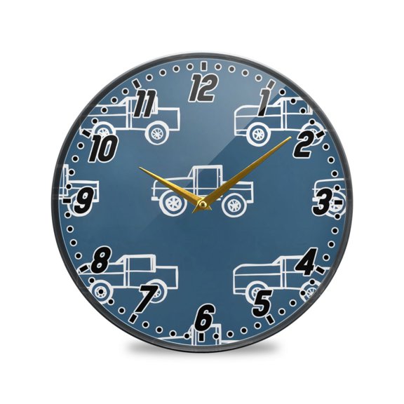 Wall Clock Battery Operated Non-Ticking Silent for Living Room Bedroom Kitchen Office Decor Outline Cars 9.5"