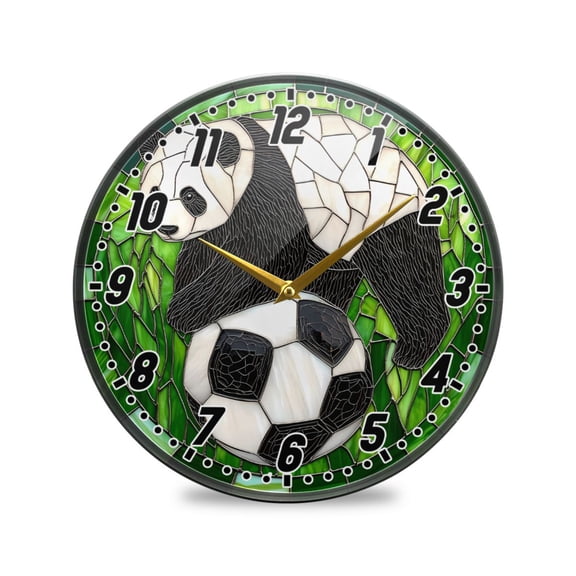 Wall Clock Battery Operated Non-Ticking Silent for Living Room Bedroom Kitchen Office Decor Panda Play Soccer 9.5"