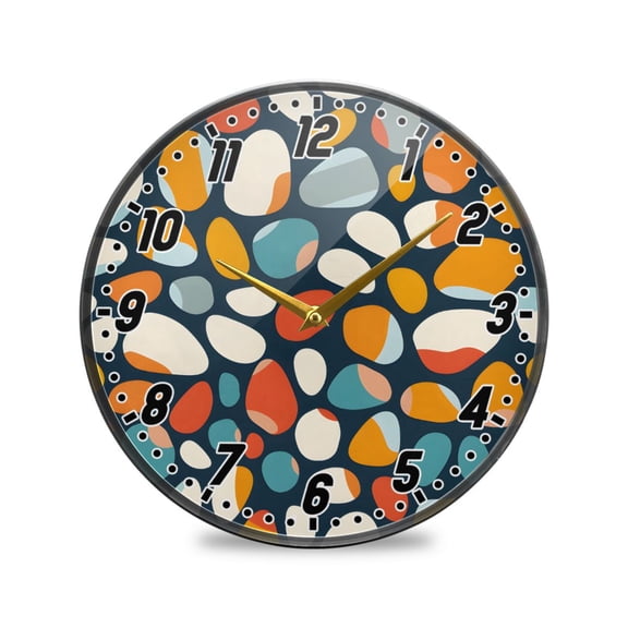 Wall Clock Battery Operated Non-Ticking Silent for Living Room Bedroom Kitchen Office Decor Pebble Stone 12"