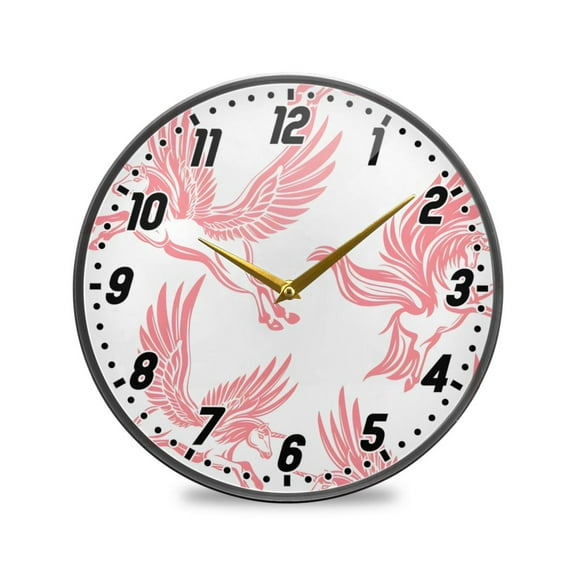 Wall Clock Battery Operated Non-Ticking Silent for Living Room Bedroom Kitchen Office Decor Pegasus Unicorn Fly 12"