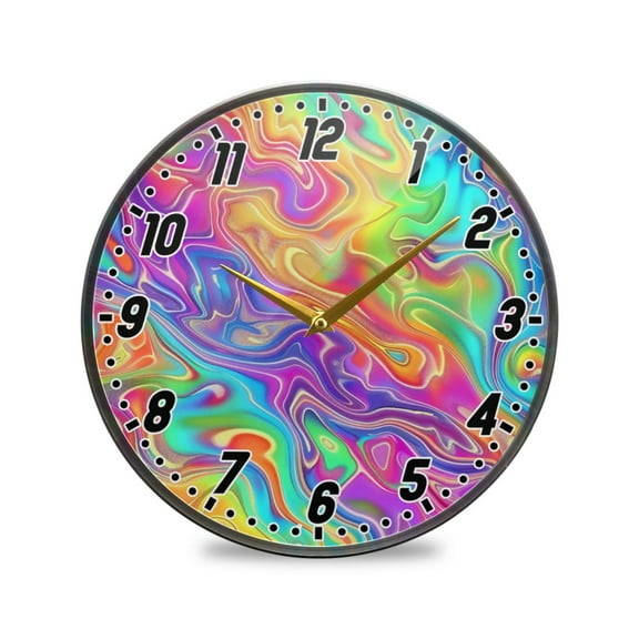 Wall Clock Battery Operated Non-Ticking Silent for Living Room Bedroom Kitchen Office Decor Rainbow Tie-dye 9.5"