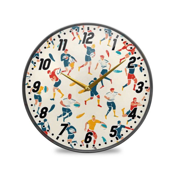 Wall Clock Battery Operated Non-Ticking Silent for Living Room Bedroom Kitchen Office Decor Rugby Sports 12"