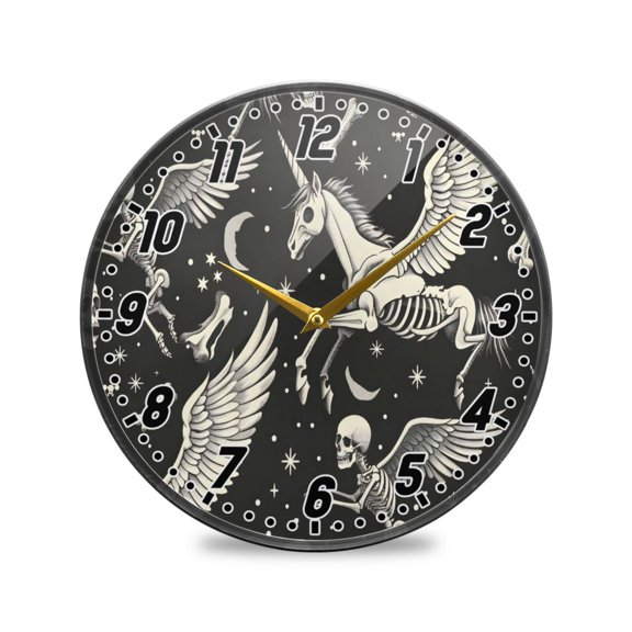 Wall Clock Battery Operated Non-Ticking Silent for Living Room Bedroom Kitchen Office Decor Skeleton Pegasus 9.5"