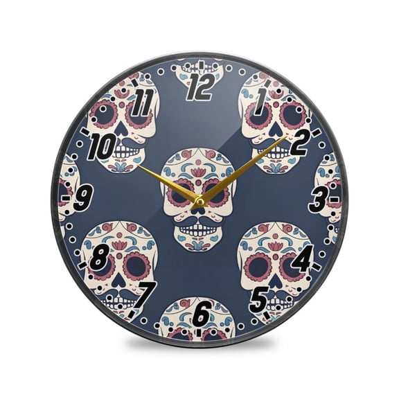 Wall Clock Battery Operated Non-Ticking Silent for Living Room Bedroom Kitchen Office Decor Skull with Mustache 12"