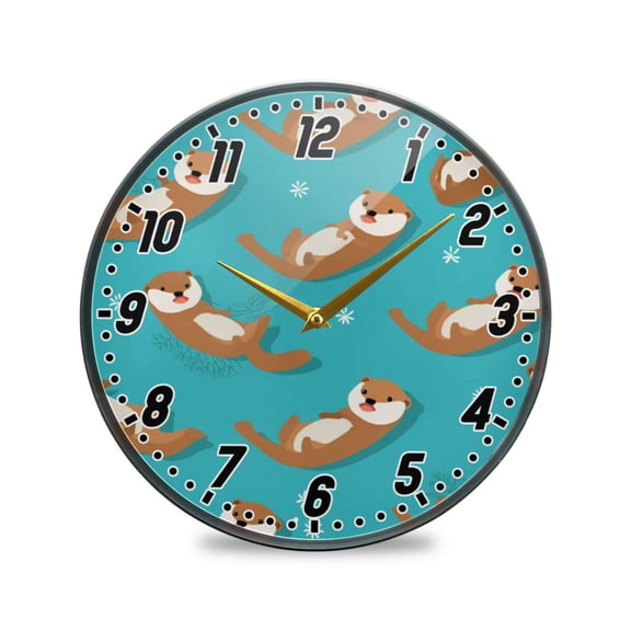 Wall Clock Battery Operated Non-Ticking Silent for Living Room Bedroom Kitchen Office Decor Swims Sea Otter 9.5"