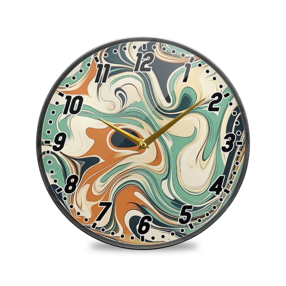 Wall Clock Battery Operated Non-Ticking Silent for Living Room Bedroom Kitchen Office Decor Teal Orange Marble 9.5"