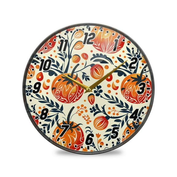Wall Clock Battery Operated Non-Ticking Silent for Living Room Bedroom Kitchen Office Decor Tomato Folk Art 12"
