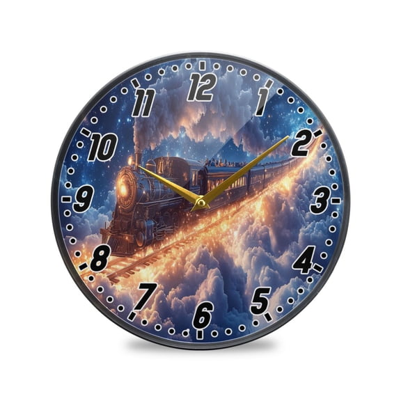 Wall Clock Battery Operated Non-Ticking Silent for Living Room Bedroom Kitchen Office Decor Trains Flying Through The Clouds 9.5"
