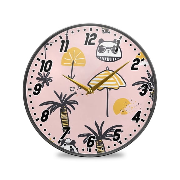 Wall Clock Battery Operated Non-Ticking Silent for Living Room Bedroom Kitchen Office Decor Umbrellas Panda Tree 9.5"