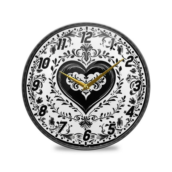 Wall Clock Battery Operated Non-Ticking Silent for Living Room Bedroom Kitchen Office Decor Victorian-style Floral Heart 12"