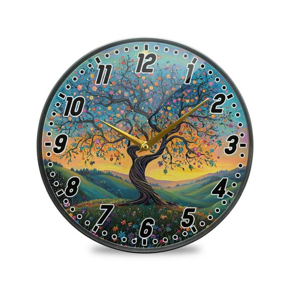 Wall Clock Battery Operated Non-Ticking Silent for Living Room Bedroom Kitchen Office Decor Whimsical Tree Of Life 12"
