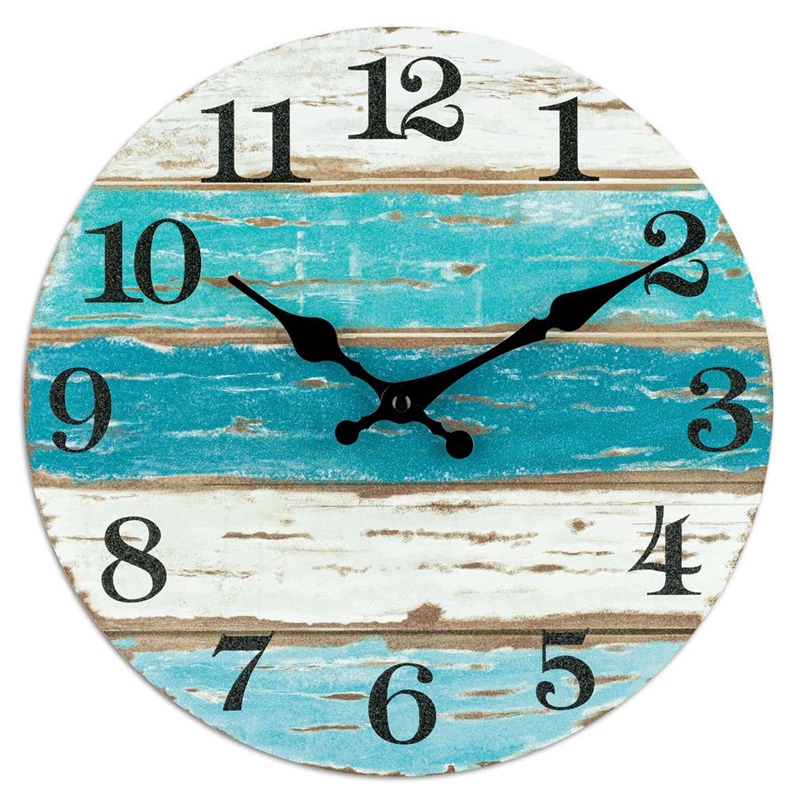 Wall ClockBeach Blue Wall Clocks Battery Operated Silent NonTicking
