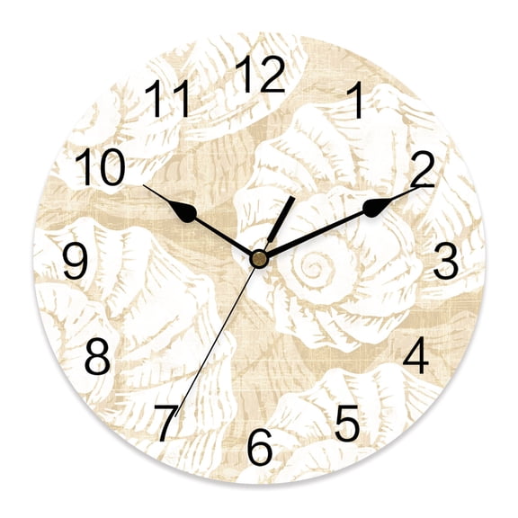 Wall Clock Beige Conch Shell Clocks PVC Silent Non-Ticking Battery Operated Decorative Coastal Ocean Marine LIfe Round Clock for Home Living Room Kitchen Bedroom Office School Wall Decor 10 Inch