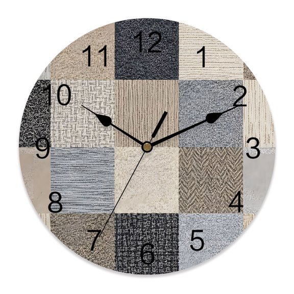 Wall Clock Beige Linen Squares Clocks PVC Silent Non-Ticking Battery Operated Decorative Boho Woven Fabric Round Clock for Home Living Room Kitchen Bedroom Office School Wall Decor 10 Inch