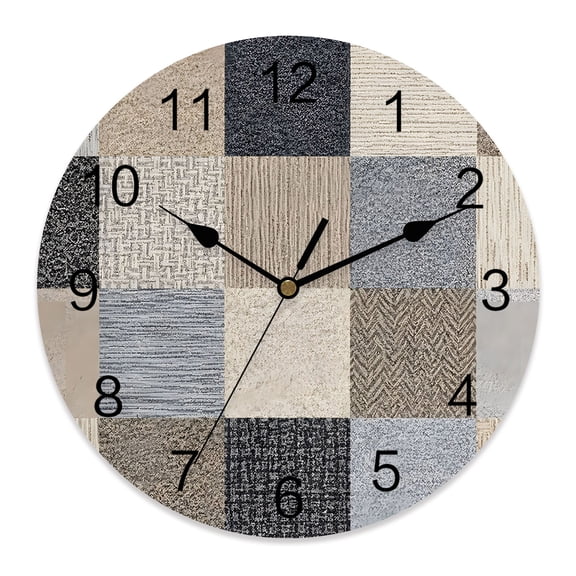 Wall Clock Beige Linen Squares Clocks PVC Silent Non-Ticking Battery Operated Decorative Boho Woven Fabric Round Clock for Home Living Room Kitchen Bedroom Office School Wall Decor 12 Inch