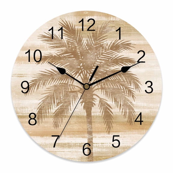 Wall Clock Beige Summer Palm Tree Clocks PVC Silent Non-Ticking Battery Operated Decorative Tropical Leaves Plant Round Clock for Home Living Room Kitchen Bedroom Office School Wall Decor 12 Inch