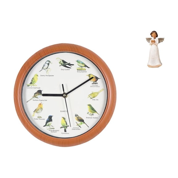 Wall Clock Bird Clocks Angel Figurine Hourly Singing Resin Gift for Home Office Shelf Mantel Display