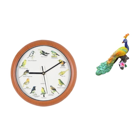 Wall Clock Bird Clocks Sculpture Resin Artistic Fun Hanging Decor for Kitchen Garden Yard