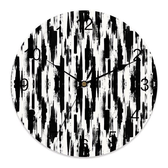 Wall Clock Black Abstract Lines Clocks PVC Silent Non-Ticking Battery Operated Decorative Graffiti Vertical Stripes Round Clock for Home Living Room Kitchen Bedroom Office School Wall Decor 14 Inch