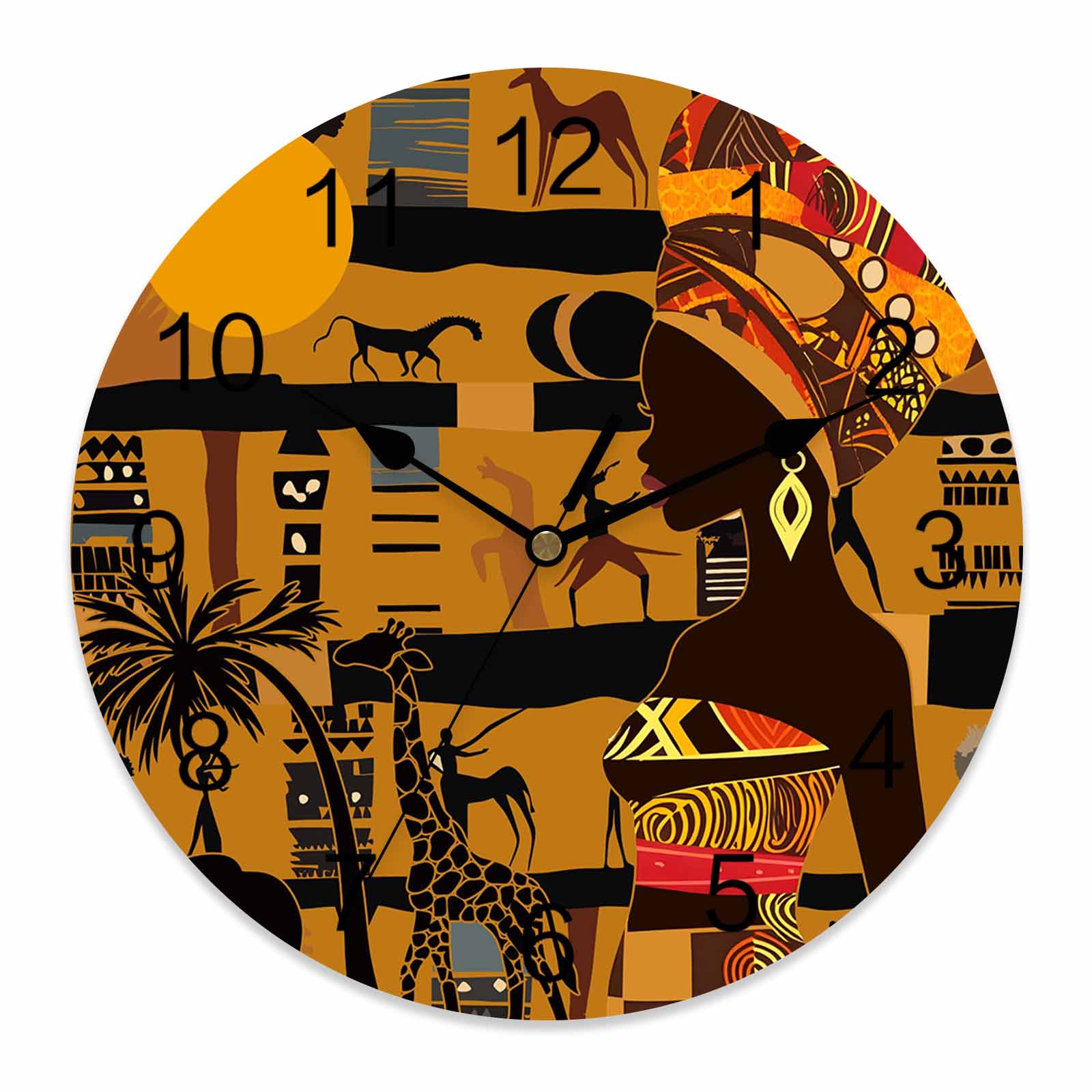 Wall Clock Black African Women Clocks PVC Silent Non-Ticking Battery ...