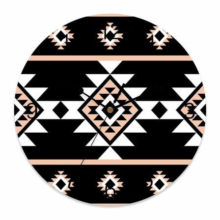 Wall Clock Black Aztec Clocks PVC Silent Non-Ticking Battery Operated Decorative Western Tribal Pattern Round Clock for Home Living Room Kitchen Bedroom Office School Wall Decor 10 Inch