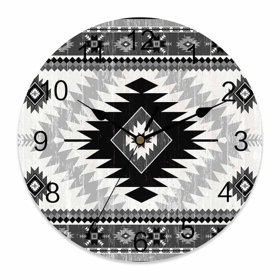 Wall Clock Black Bohemian Clocks PVC Silent Non-Ticking Battery Operated Decorative Aztec Boho Tribal Round Clock for Home Living Room Kitchen Bedroom Office School Wall Decor 10 Inch