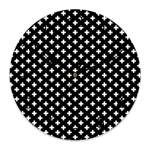 Wall Clock Black Crosses Motifs Clocks PVC Silent Non-Ticking Battery Operated Decorative Plus Sign Icons Round Clock for Home Living Room Kitchen Bedroom Office School Wall Decor 10 Inch