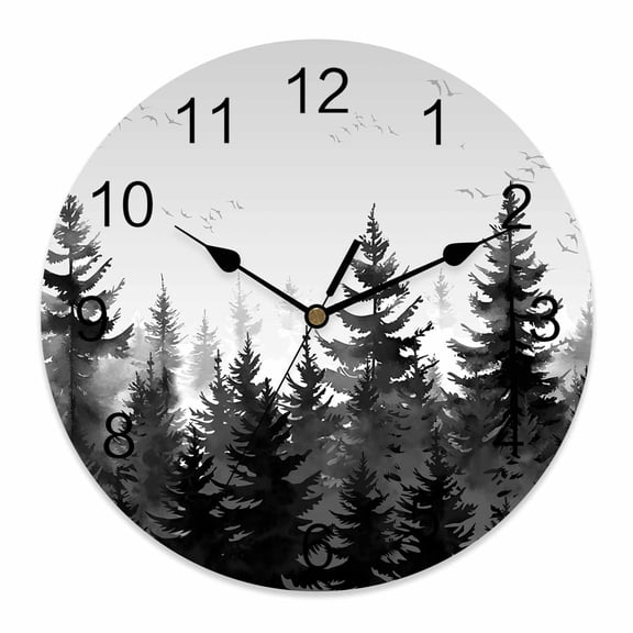 Wall Clock Black Forest Clocks PVC Silent Non-Ticking Battery Operated Decorative Tree Bird Nature Landscape Round Clock for Home Living Room Kitchen Bedroom Office School Wall Decor 10 Inch