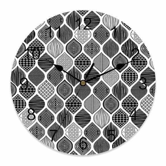 Wall Clock Black Geometric Clocks PVC Silent Non-Ticking Battery Operated Decorative Abstract Moroccan Texture Round Clock for Home Living Room Kitchen Bedroom Office School Wall Decor 10 Inch