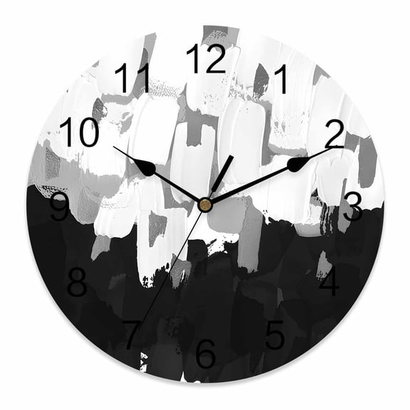 Wall Clock Black Graffiti Paint Clocks PVC Silent Non-Ticking Battery Operated Decorative Abstract Dappled Round Clock for Home Living Room Kitchen Bedroom Office School Wall Decor 10 Inch