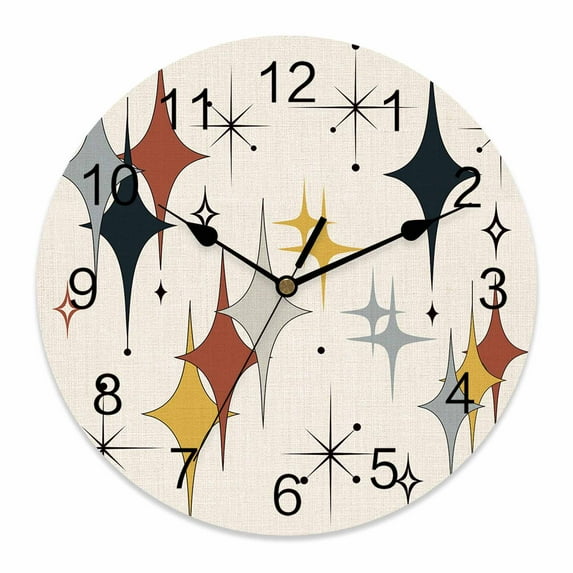 Wall Clock Black Grey Red Diamond Clocks PVC Silent Non-Ticking Battery Operated Decorative Modern Geometric Mid Century Linen Round Clock for Home Living Room Kitchen Bedroom Wall Decor 10 Inch