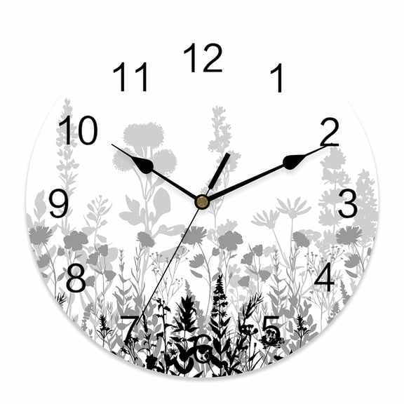 Wall Clock Black Herb Clocks PVC Silent Non-Ticking Battery Operated Decorative Floral Leaves Plant Round Clock for Home Living Room Kitchen Bedroom Office School Wall Decor 14 Inch