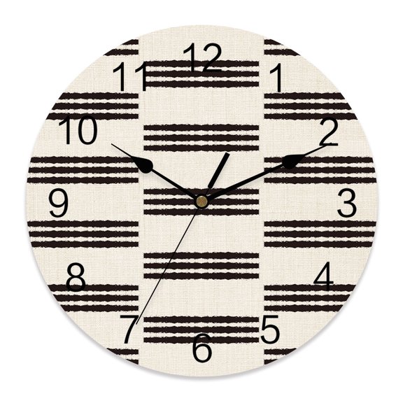Wall Clock Black Linear Rows Clocks PVC Silent Non-Ticking Battery Operated Decorative Modern Horizontal Lines Round Clock for Home Living Room Kitchen Bedroom Office School Wall Decor 10 Inch